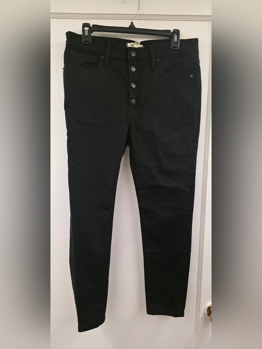 Madewell 9" Mid-Rise Skinny Black Button Fly Jeans Size 30